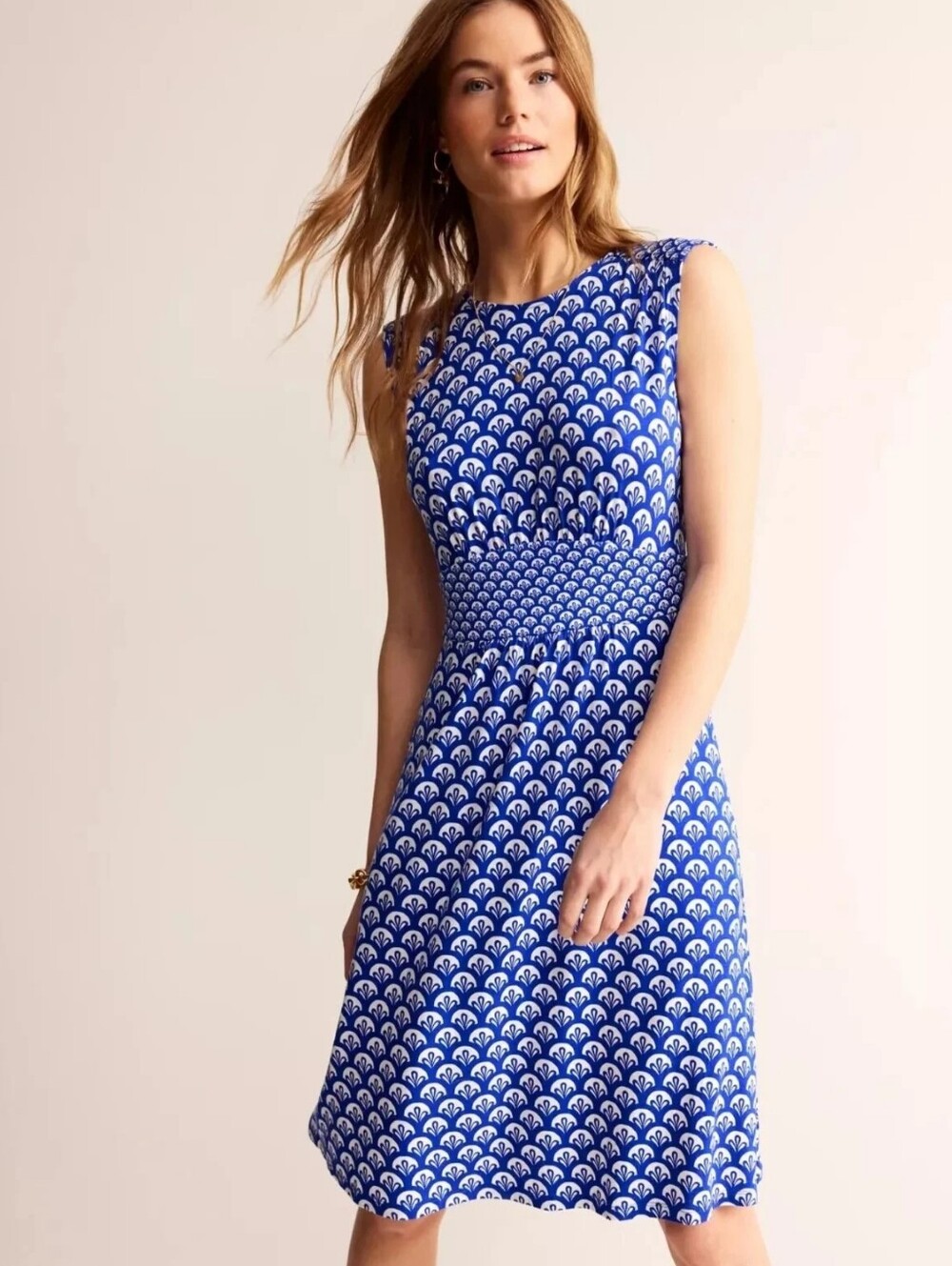 BODEN Thea DressSoft jersey knit fabricRoyal blue and white print Size 8R